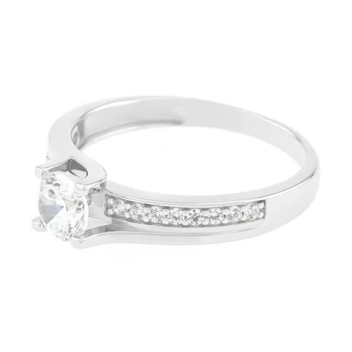 Bague Femme Solitaire accompagné OR 375/1000 Blanc et Oxydes