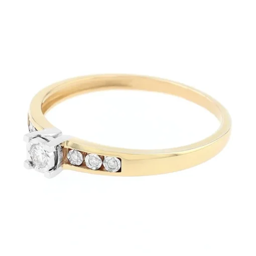 Bague Femme solitaire accompagné OR 375/1000 Jaune et diamants