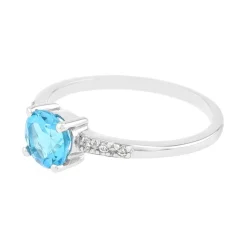 bague femme solitaire accompagné EDORA or 375/1000 blanc et topaze