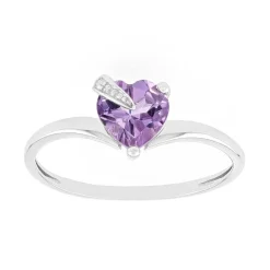 Bague Femme Solitaire Coeur OR 375/1000 Blanc et Améthyste