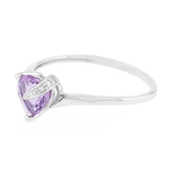 Bague Femme Solitaire Coeur OR 375/1000 Blanc et Améthyste