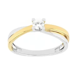 bague femme solitaire EDORA or 750/1000 bicolore et diamant
