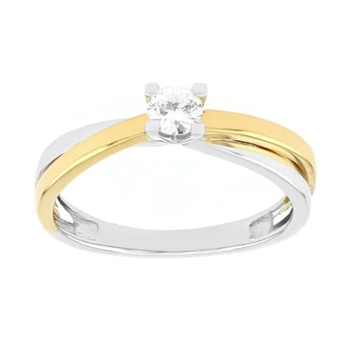 bague femme solitaire EDORA or 750/1000 bicolore et diamant