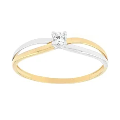 bague femme solitaire EDORA OR 375/1000 bicolore et oxyde