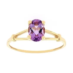 bague femme solitaire EDORA OR 375/1000 jaune et Améthyste