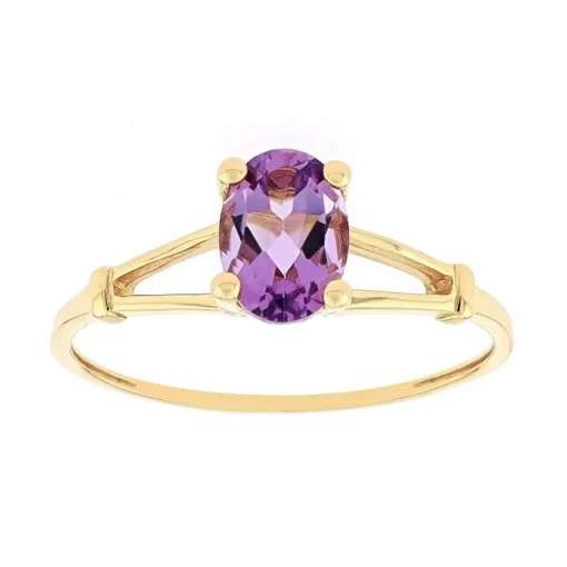 bague femme solitaire EDORA OR 375/1000 jaune et Améthyste