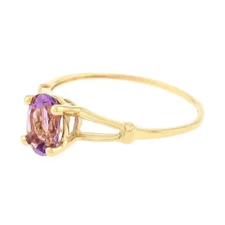 bague femme solitaire EDORA OR 375/1000 jaune et Améthyste
