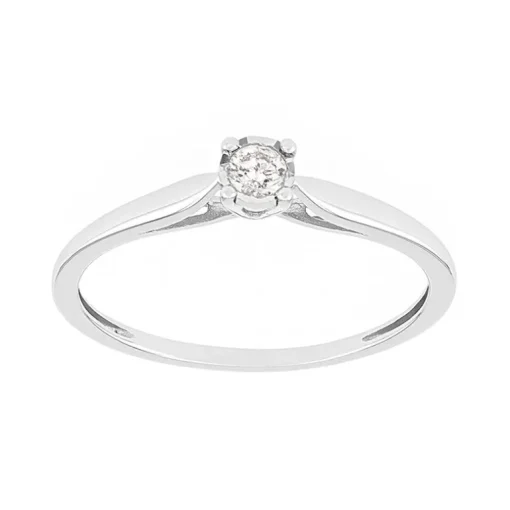 Bague Femme solitaire OR 375/1000 blanc et diamant pastillé
