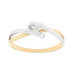 Bague Femme solitaire OR 375/1000 bicolore et diamant