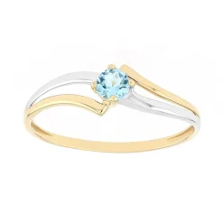 Bague femme solitaire OR 375/1000 bicolore et topaze