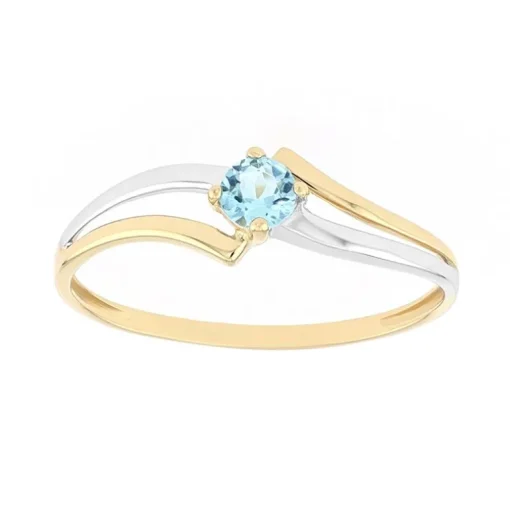 Bague femme solitaire OR 375/1000 bicolore et topaze