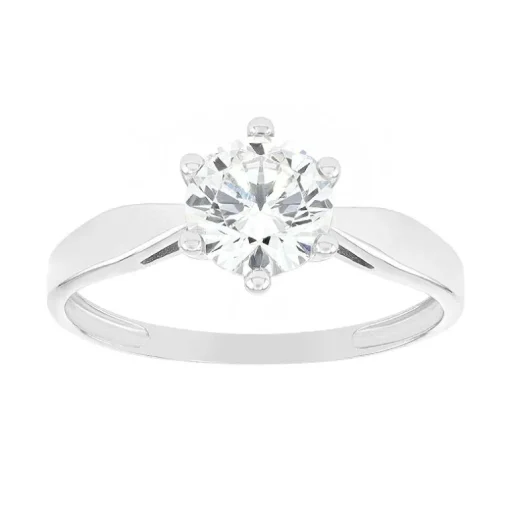Bague Femme Solitaire OR 375/1000 Blanc et Oxyde