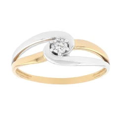 Bague Femme Solitaire OR 375/1000 Bicolore et Diamant