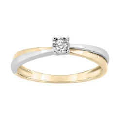 Bague Femme Solitaire OR 375/1000 Bicolore et Diamant