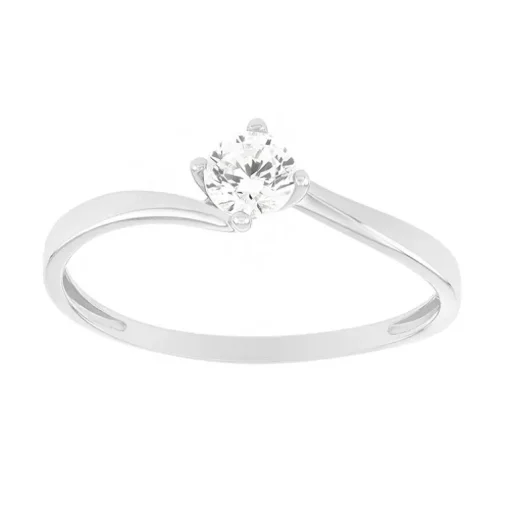 Bague Femme Solitaire OR 375/1000 Blanc et Oxyde