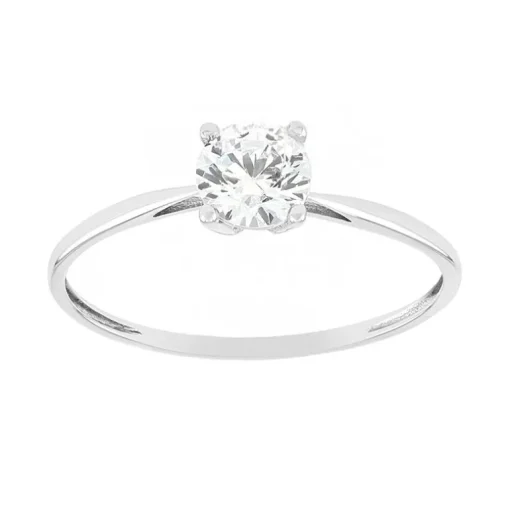 Bague Femme Solitaire OR 375/1000 Blanc et Oxyde