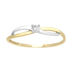Bague Femme Solitaire OR 375/1000 Bicolore et Oxyde