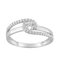 Bague Femme Solitaire OR 375/1000 Blanc et Oxydes