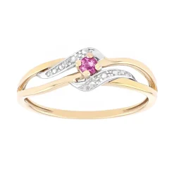 Bague Femme Solitaire OR 750/1000 Bicolore et Rubis