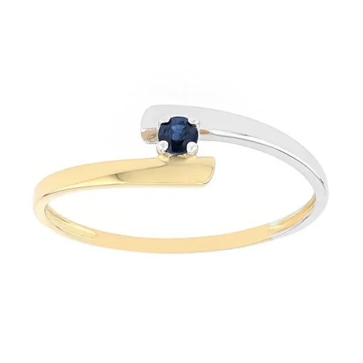 Bague Femme solitaire OR 375/1000 bicolore et saphir