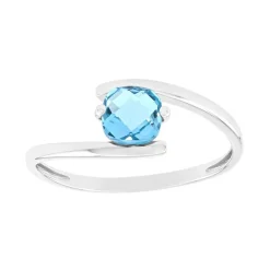 Bague Femme Solitaire OR 375/1000 Blanc et Topaze