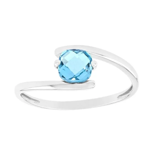 Bague Femme Solitaire OR 375/1000 Blanc et Topaze
