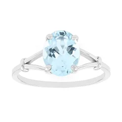 Bague Femme solitaire OR 375/1000 Blanc et Aigue-Marine