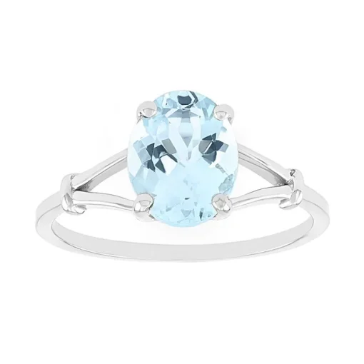 Bague Femme solitaire OR 375/1000 Blanc et Aigue-Marine