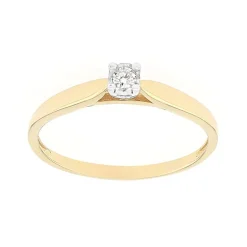 Bague Femme solitaire OR 375/1000 jaune et diamant pastillé