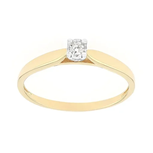 Bague Femme solitaire OR 375/1000 jaune et diamant pastillé