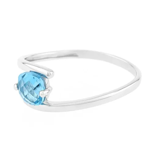 Bague Femme Solitaire OR 375/1000 Blanc et Topaze