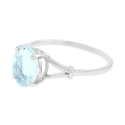 Bague Femme solitaire OR 375/1000 Blanc et Aigue-Marine