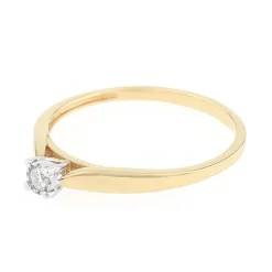 Bague Femme solitaire OR 375/1000 jaune et diamant pastillé