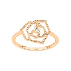 Bague Femme Solitaire Rose Perlée La Garçonne PLAQUE OR et Diamant