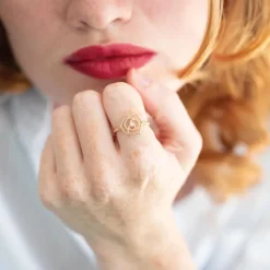 Bague Femme Solitaire Rose Perlée La Garçonne PLAQUE OR et Diamant