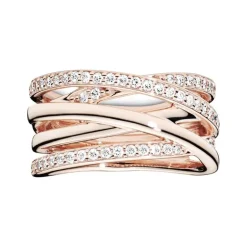 Bague Femme Taille 58 PANDORA SCINTILLANTE & LIGNES POLIES Doré Rose 14 Carats