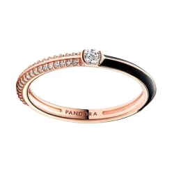 Bague Femme Taille 54 PANDORA ME DOUBLE PAVÉ & NOIR Doré Rose 14 Carats