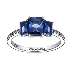 Bague Femme Taille 50 PANDORA SCINTILLANTE TRIO DE PIERRES RECTANGULAIRES BLEUES Argent 925/1000