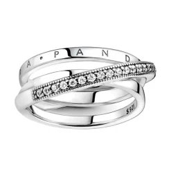 Bague Femme Taille 54 PANDORA TRIPLE PAVÉ CROISÉ Argent 925/1000