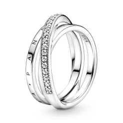 Bague Femme Taille 54 PANDORA TRIPLE PAVÉ CROISÉ Argent 925/1000