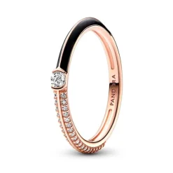 Bague Femme Taille 54 PANDORA ME DOUBLE PAVÉ & NOIR Doré Rose 14 Carats