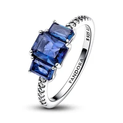 Bague Femme Taille 50 PANDORA SCINTILLANTE TRIO DE PIERRES RECTANGULAIRES BLEUES Argent 925/1000