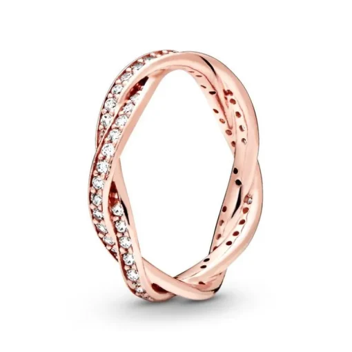 Bague Femme Taille 56 PANDORA TORSADES SCINTILLANTE Doré Rose 14 Carats