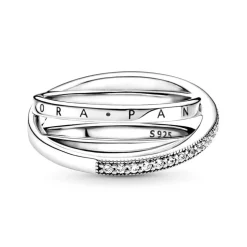 Bague Femme Taille 54 PANDORA TRIPLE PAVÉ CROISÉ Argent 925/1000