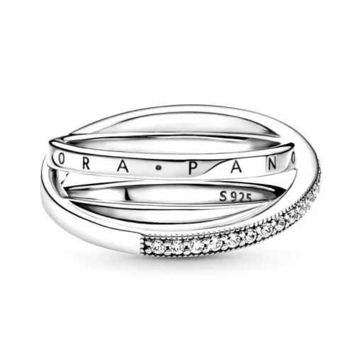 Bague Femme Taille 54 PANDORA TRIPLE PAVÉ CROISÉ Argent 925/1000