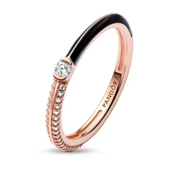 Bague Femme Taille 54 PANDORA ME DOUBLE PAVÉ & NOIR Doré Rose 14 Carats