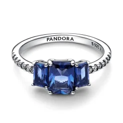 Bague Femme Taille 50 PANDORA SCINTILLANTE TRIO DE PIERRES RECTANGULAIRES BLEUES Argent 925/1000