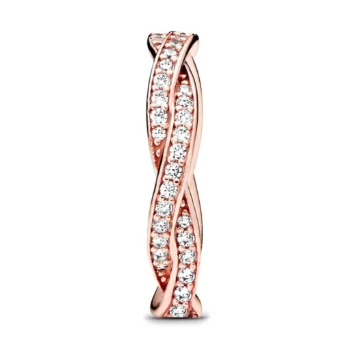Bague Femme Taille 56 PANDORA TORSADES SCINTILLANTE Doré Rose 14 Carats