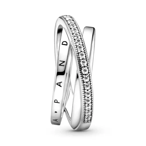 Bague Femme Taille 54 PANDORA TRIPLE PAVÉ CROISÉ Argent 925/1000