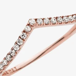 Bague Femme Taille 58 PANDORA VŒU SCINTILLANT Doré Rose 14 Carats